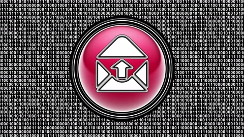 E-mail icon. Binary code ( array of bits ) in the screen. Looping footage. Stock Footage 123878948