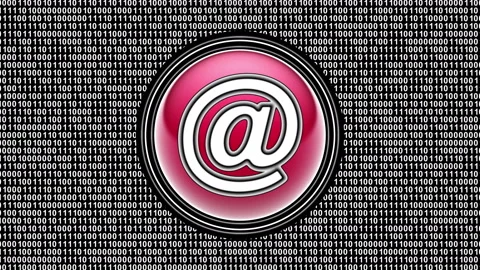 E-mail icon. Binary code ( array of bits ) in the screen. Looping footage. Stock Footage 123881586