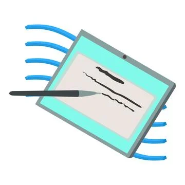 E mail icon isometric vector. Electronic tablet with stylus and postmark icon Stock Illustration