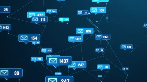 E-mail icons, inbox, digital communciation, blue polygon, plexus, network. Stock Footage 319986954