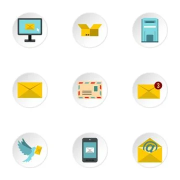 E-mail icons set, flat style Stock Illustration