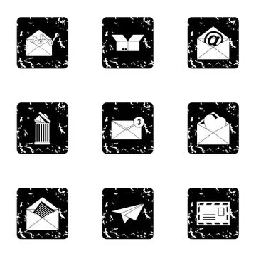 E-mail icons set, grunge style Illustrazione stock