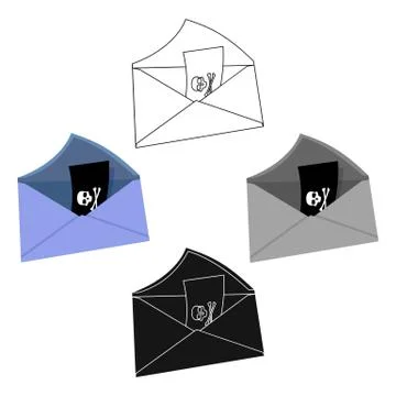 E-mail with key password icon in cartoon,black style isolated on white Illustrazione stock