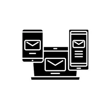 E-mail management black icon, vector sign on isolated background. E-mail Stock Illustration
