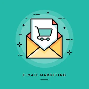 E-mail marketing, flat design thin line banner Illustrazione stock