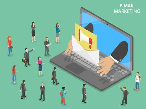 E-mail marketing flat isometric vector concept. Stock Illustration