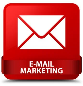 E-mail marketing red square button red ribbon in middle Stock Illustration