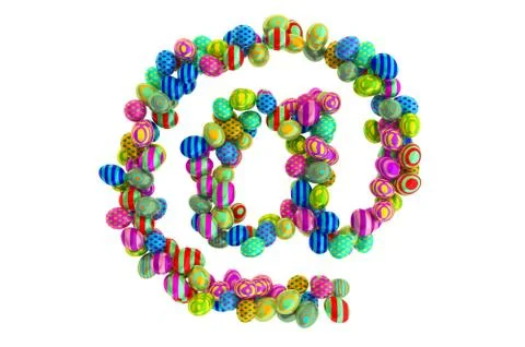 E-mail, at sign from colored Easter eggs, 3D rendering Stock Illustration