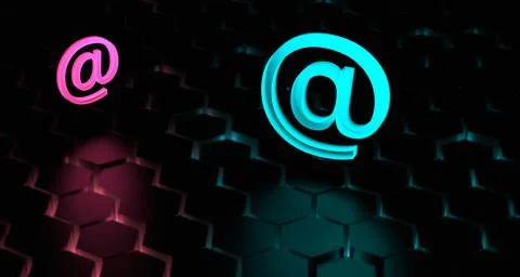 E-mail sign neon. E-mail sign glowing design.3D illustration render. Stock Illustration