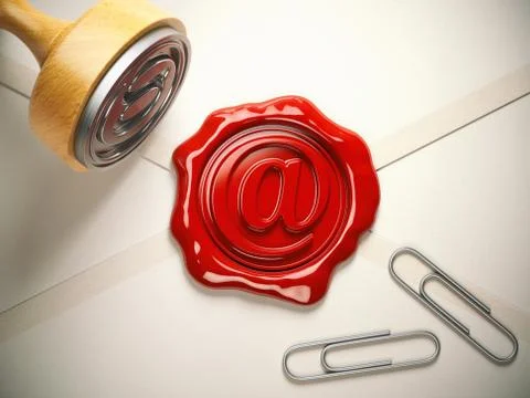 E-mail sign sealing wax stamp.  Internet communication concept. Иллюстрация