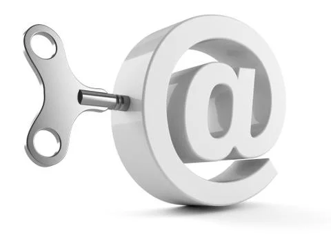 E-mail symbol with clockwork key isolated on white backgrund Illustrazione stock