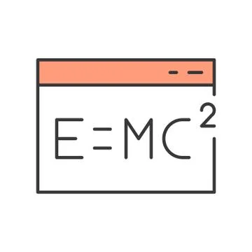 E = MC in window icon, online education concept. editable stroke outline Stock Illustration