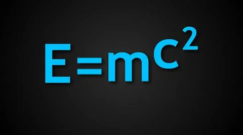 E mc2 Albert Einsteins physical formula are on black background, mass-energy Stock Illustration
