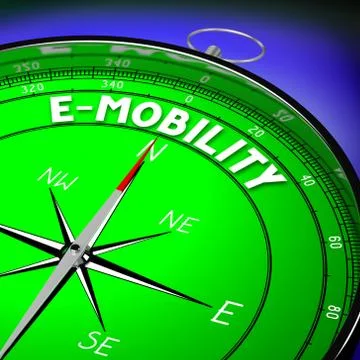 E-mobility concept - compass. 3D rendering Stock Illustration