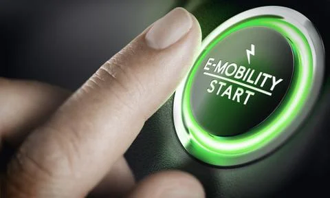 E-Mobility, Green Car Start Button Stock Photos