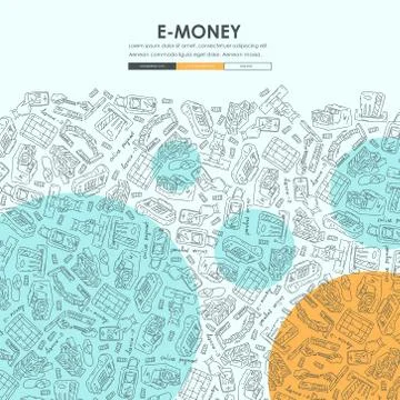 E-money Doodle Website Template Design Stock Illustration
