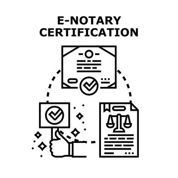 E notary certification confirming online legal documentation process Stockillustratie