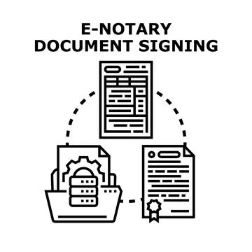 E notary document signing online verification process Stock Illustration