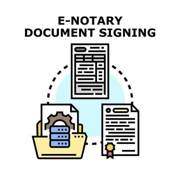 E notary document signing online verification process Stock Illustration
