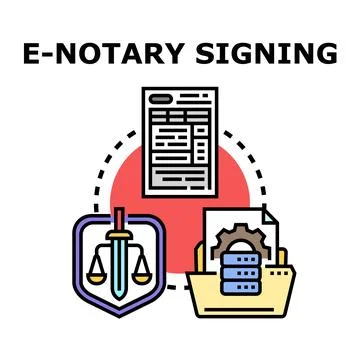 E notary signing process concept for online document approval Stock Illustration
