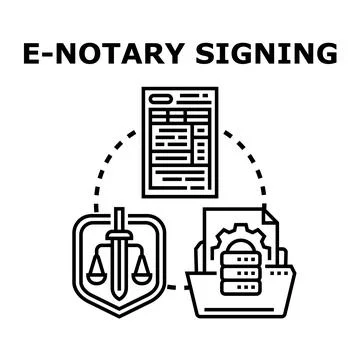 E notary signing process concept for online document approval Illustrazione stock