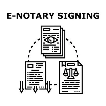 E notary signing process digital legal document service Stock Illustration