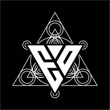 E O Monogram letter logo with triangle shape design template with sacred geom Stock Illustration