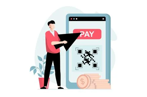 E-payment concept with people scene in flat design. Man ordering goods onli.. 库存插图