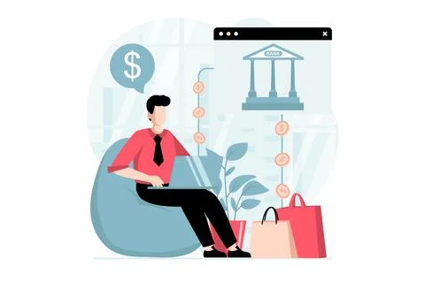 E-payment concept with people scene in flat design. Man makes online shoppi.. Stock Illustration