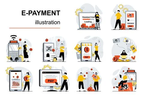E-payment Flat Illustrations Stock Illustration