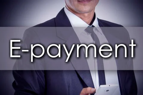 E-payment - Young businessman with text - business concept Stock Photos