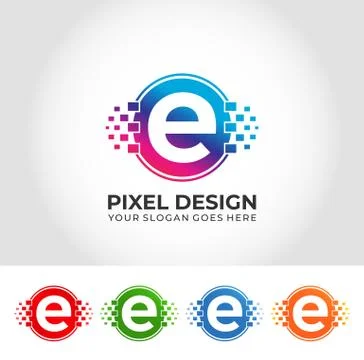 E Pixel Logo Design Concept Stock Illustration
