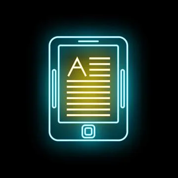 E reader device displaying digital text in neon icon Stock Illustration