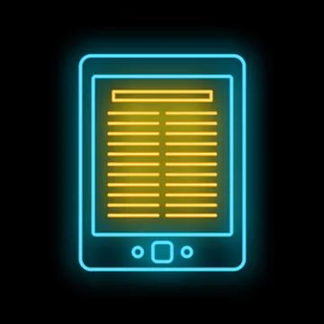 E reader tablet displaying digital literature neon glow Stock Illustration
