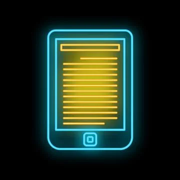 E reader tablet glowing neon lines displaying ebook Illustrazione stock