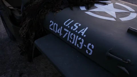 E S US 2nd world war jeep and fuel tanks evening time 4K Stock Footage 116278215