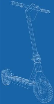 E-Scooter. Isolated wire-frame line. Vector rendering of 3d Illustrazione stock