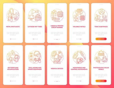 E-scrap segregation onboarding mobile app page screen with concepts set Illustrazione stock