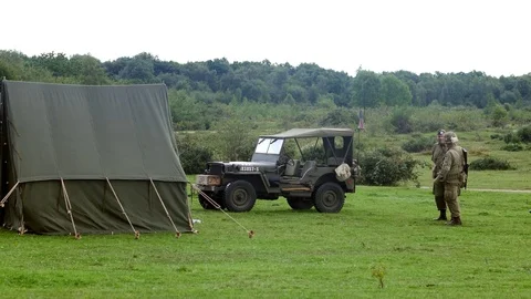 E Second World War soldiers slow motion at Air base camp 4K Stock Footage 114118078