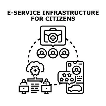 E service infrastructure providing digital public services to citizens Stock Illustration