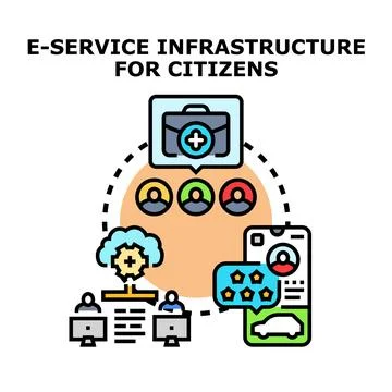 E service infrastructure providing digital public services to citizens Stock Illustration