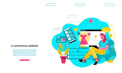 E-shop and e-commerce web site banner, vector. Illustration