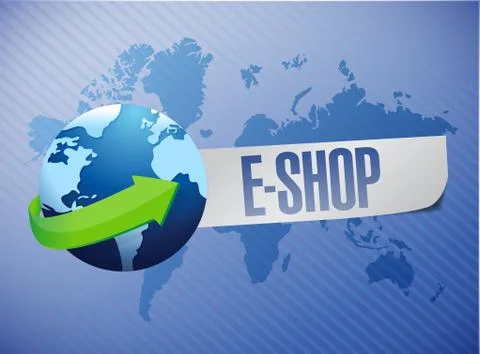 E shop. shop world map illustration design over a blue background Ilustração Stock
