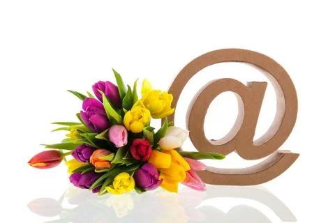E-sign for e-mail e-sign with bouquet flowers isolated over white backgrou... Stock-Fotos