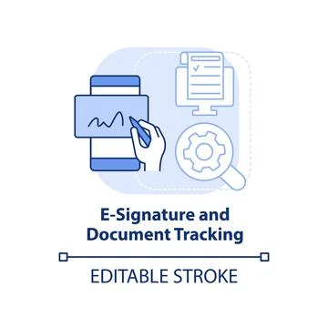 E-signature and document tracking light blue concept icon Stock Illustration