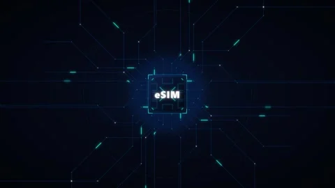 E sim technology concept: digital microchip with futuristic data network co.. 스톡 동영상 337560424