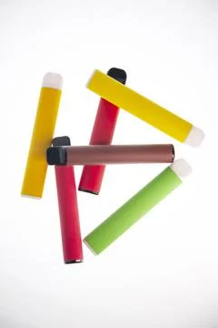 E-SMOKE. E-VAPE. Electronic cigarette sticks isolated on white background. Stock Photos