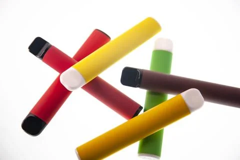 E-SMOKE. E-VAPE. Electronic cigarette sticks isolated on white background. Stock Photos