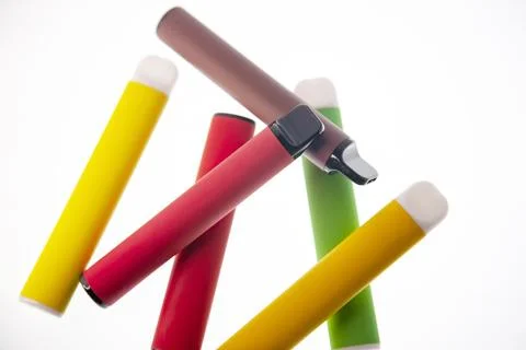 E-SMOKE. E-VAPE. Electronic cigarette sticks isolated on white background. Stock Photos