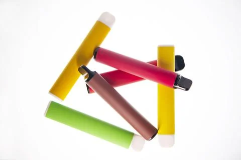 E-SMOKE. E-VAPE. Electronic cigarette sticks isolated on white background. Stock Photos